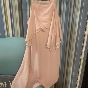 Pink mini dress with open shoulders